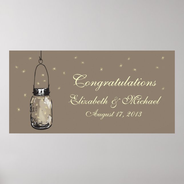 Mason Jar and Fireflies Banner Poster (Front)