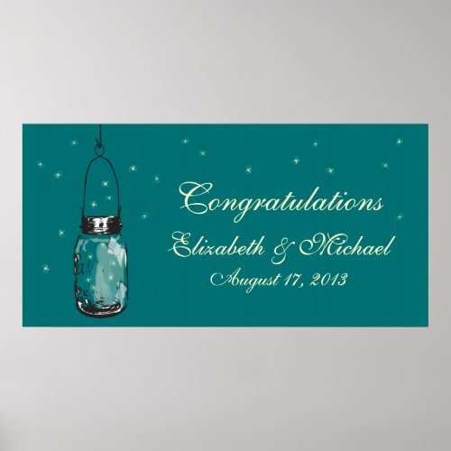 Mason Jar and Fireflies Banner Poster