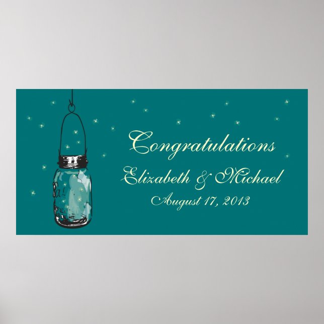 Mason Jar and Fireflies Banner Poster (Front)