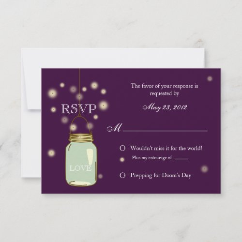 Mason Jar and Fireflies Heart RSVP Invitation