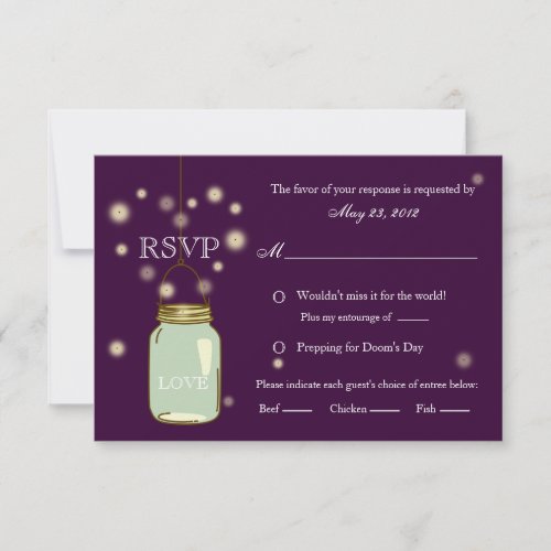 Mason Jar and Fireflies Heart RSVP Invitation