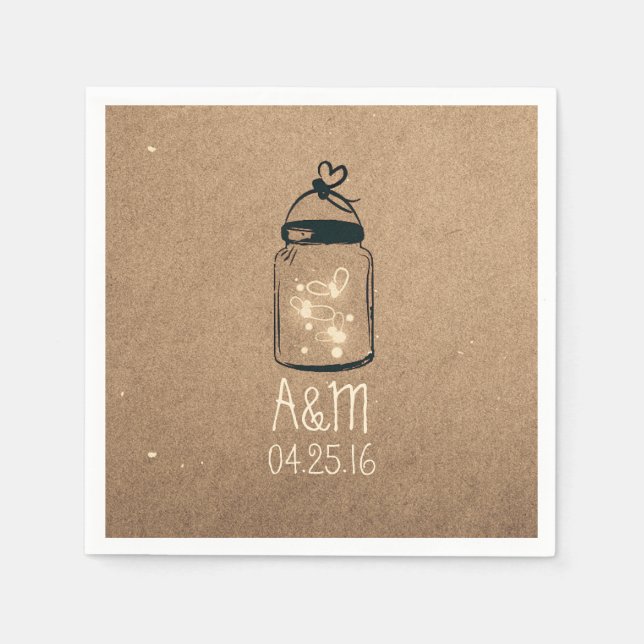 Mason Jar and Fireflies Rustic Paper Napkins (Front)