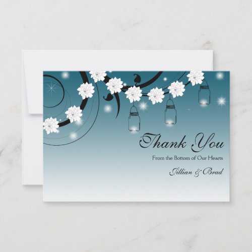 Mason Jar and Fireflies Thank You Card - Blue