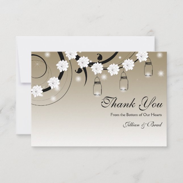 Mason Jar and Fireflies Thank You Card - Gold (Front)