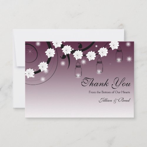 Mason Jar and Fireflies Thank You Card - Plum
