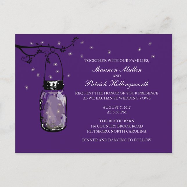 Mason Jar and Fireflies Wedding Invitations (Front)