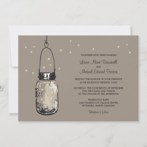 Mason Jar and Fireflies Wedding Invitations