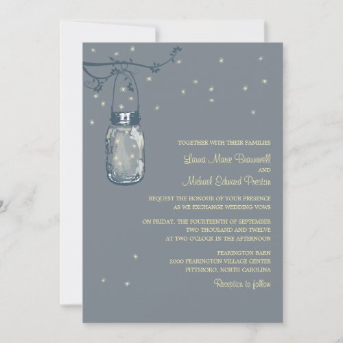 Mason Jar and Fireflies Wedding Invitations