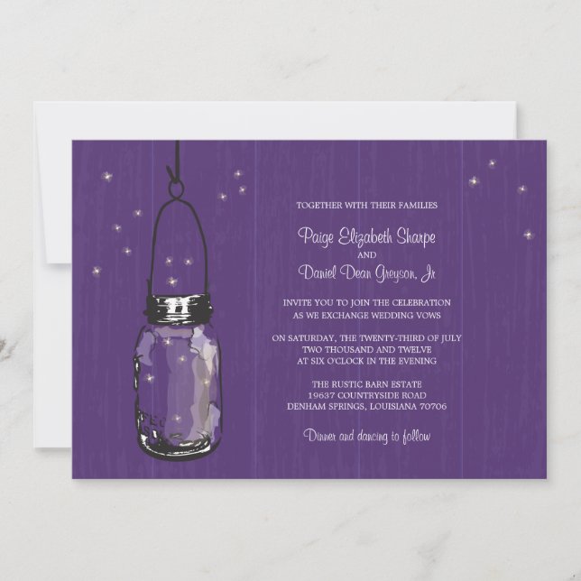 Mason Jar and Fireflies Wedding Invitations (Front)