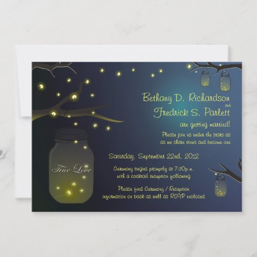 Mason Jar and Firefly Wedding Invitation 5"x7"