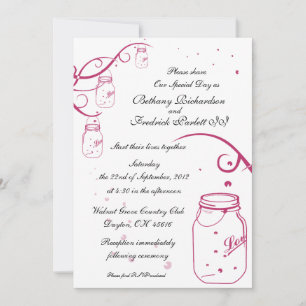 Mason Jar and Firefly Wedding Invitation - Fushia