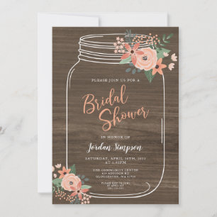 Mason Jar and Flowers Rustic Bridal Shower Invitation