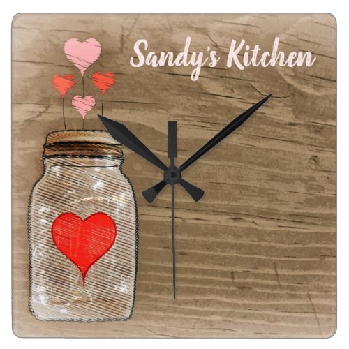 Mason Jar and Hearts Personalized Kitchen Clock