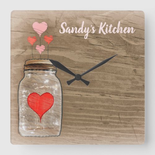 Mason Jar and Hearts Personalized Kitchen Clock