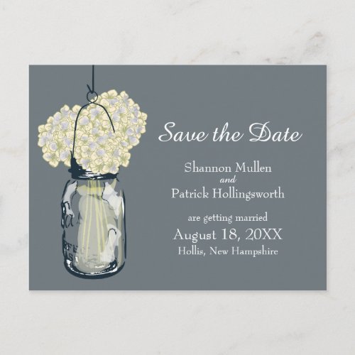 Mason Jar and Hydrangeas Save the Date Announcement Postcard