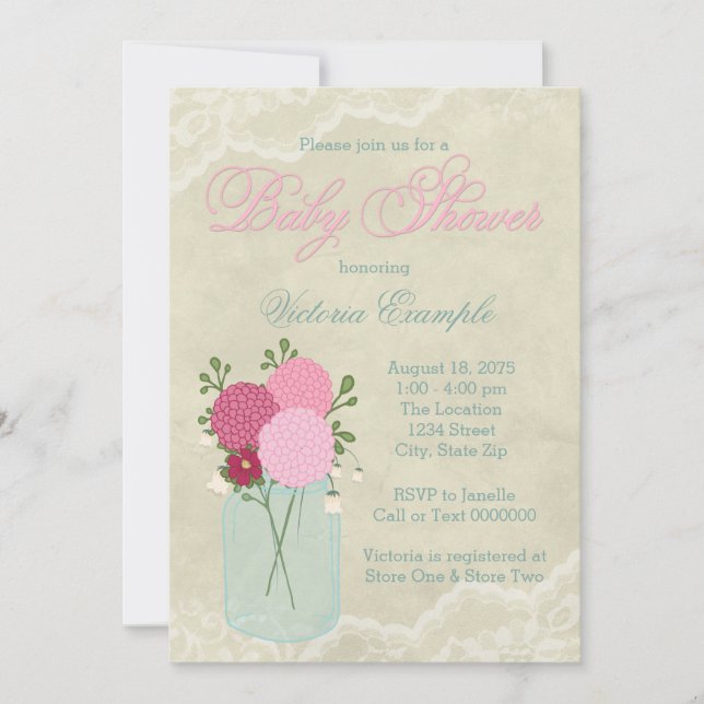 Mason Jar and Lace Baby Shower Invitation (Front)