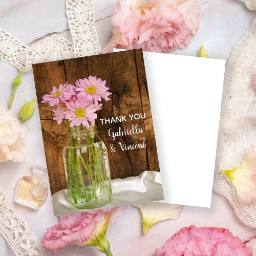 Mason Jar and Pink Daisies Barn Wedding Thank You