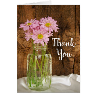 Mason Jar and Pink Daisies Barn Wedding Thank You Cards