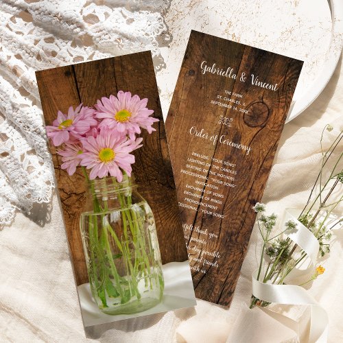 Mason Jar and Pink Daisies Country Barn Wedding  Program