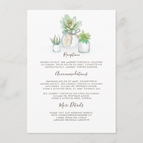 Mason Jar and Succulents Wedding Information Guest Enclosure Card