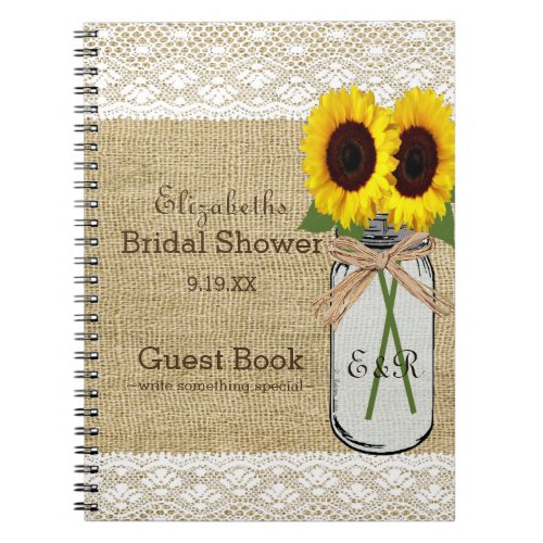 Mason Jar and Sunflower Bridal Shower Guest Book 
