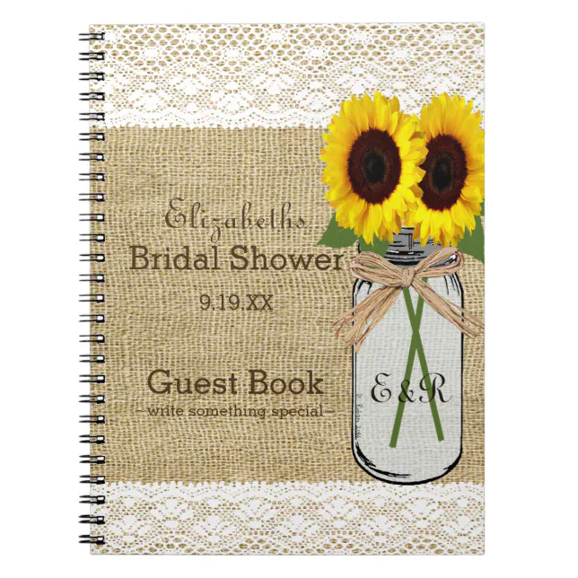 Mason Jar And Sunflower Bridal Shower Guest Book Zazzle