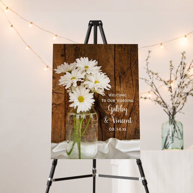 Mason Jar and White Daisies Barn Wedding Foam Board (In Situ (Stand))