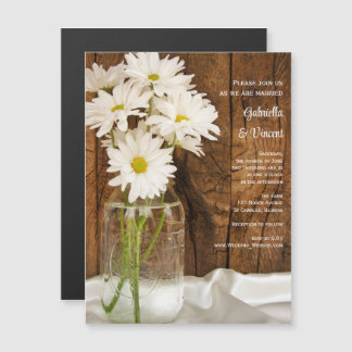 Mason Jar and White Daisies Barn Wedding Magnetic Invitation