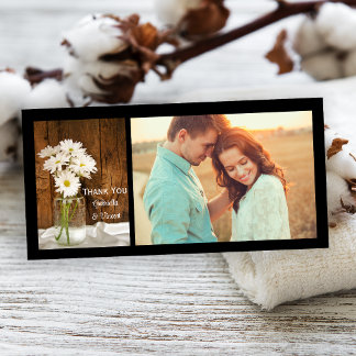 Mason Jar and White Daisies Barn Wedding Thank You Card
