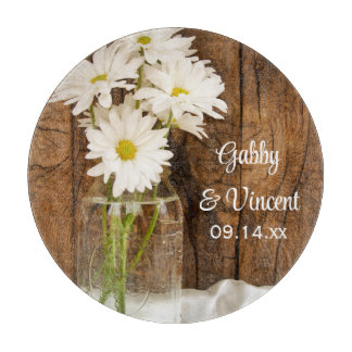 Mason Jar and White Daisies Country Barn Wedding Cutting Board