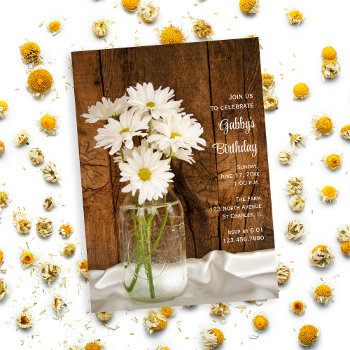 Mason Jar And White Daisies Country Birthday Party Invitation by loraseverson at Zazzle