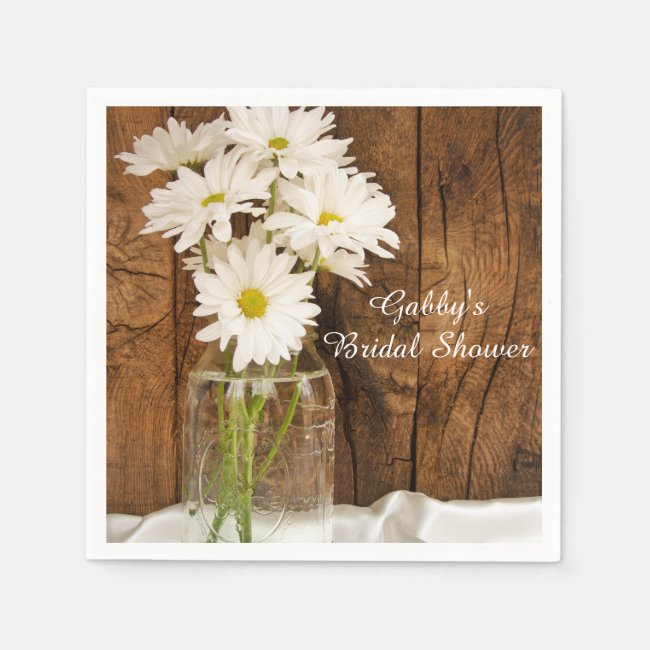 Mason Jar and White Daisies Country Bridal Shower Paper Napkins