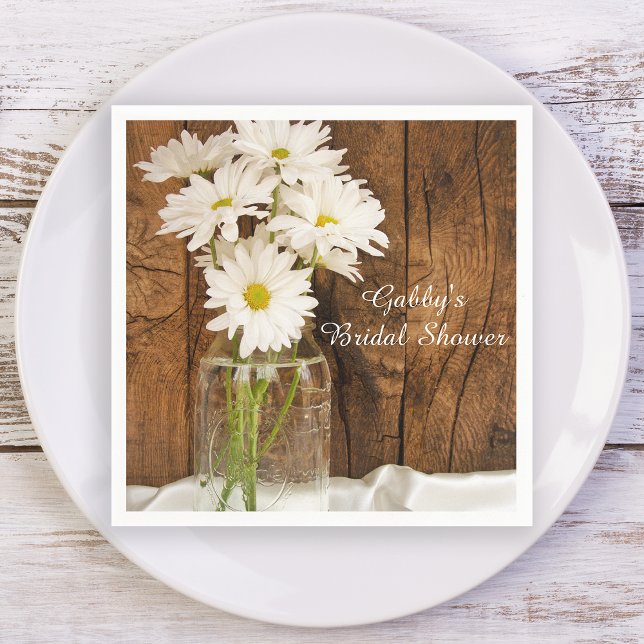 Mason Jar and White Daisies Country Bridal Shower Paper Napkins (Creator Uploaded)