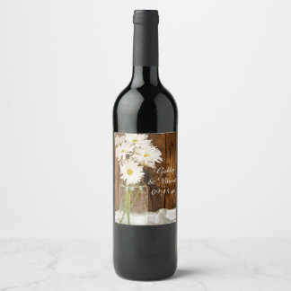 Mason Jar and White Daisies Country Wedding Wine Label