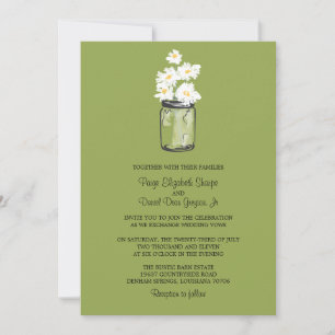 Mason Jar and White Daisies   Green Wedding Invitation