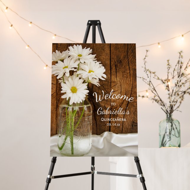 Mason Jar and White Daisies Quinceañera Barn Party Foam Board (In Situ (Stand))