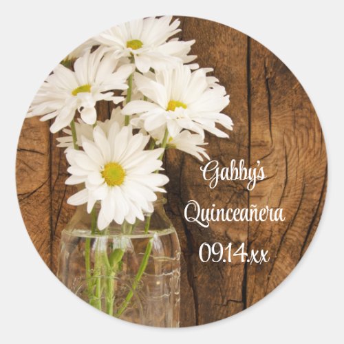 Mason Jar and White Daisies Quinceaera Favor Tag