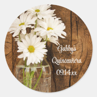 Mason Jar and White Daisies Quinceañera Favor Tag