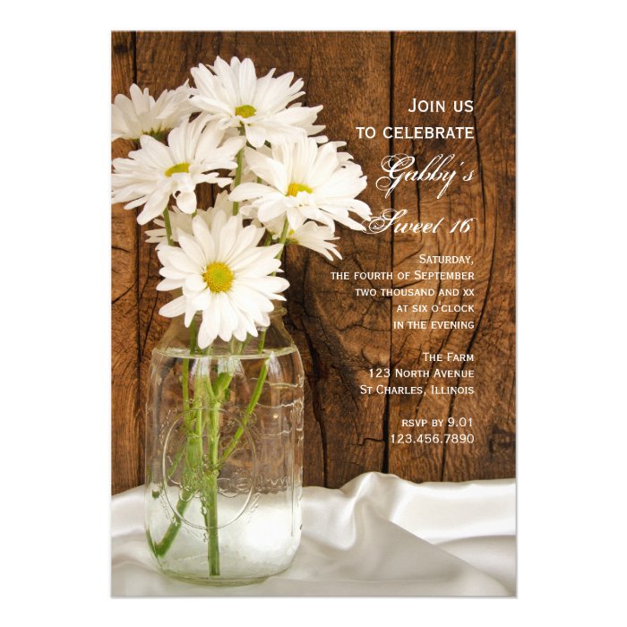 Mason Jar and White Daisies Sweet 16 Party Invite