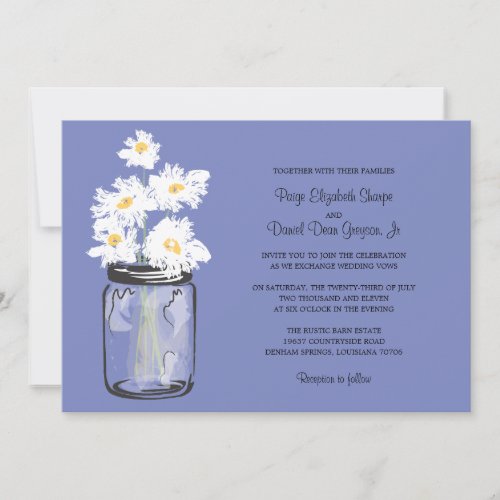 Mason Jar  and White Daisies Wedding Personalized Invites