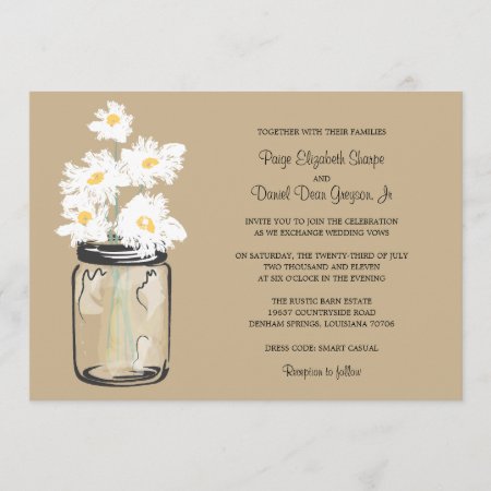 Mason Jar  And White Daisies Wedding Invitation