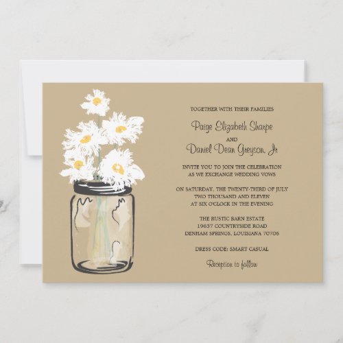 Mason Jar  and White Daisies Wedding Invitation