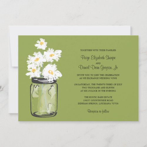 Mason Jar  and White Daisies Wedding Custom Announcements