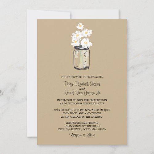 Mason Jar  and White Daisies Wedding Personalized Invites