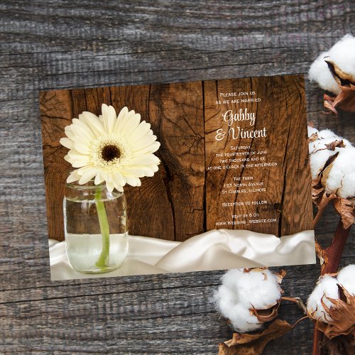 Mason Jar and White Daisy Country Wedding Invite