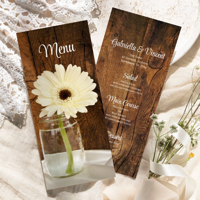 Mason Jar and White Daisy Barn Wedding Menu (Creator Uploaded)