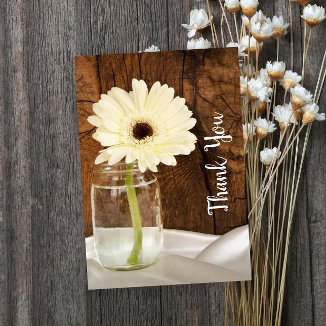 Mason Jar and White Daisy Barn Wedding Thank You Card (Creator Uploaded)