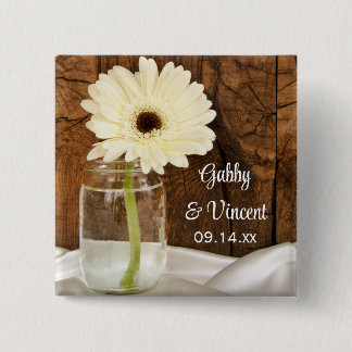 Mason Jar and White Daisy Country Barn Wedding Button