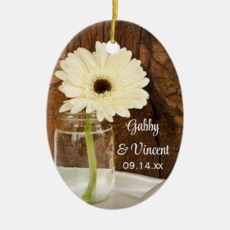 Mason Jar and White Daisy Country Wedding Ceramic Ornament