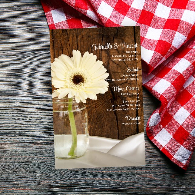 Mason Jar and White Daisy Country Wedding Menu (Creator Uploaded)